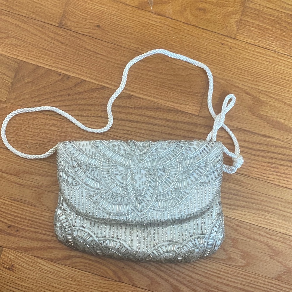 Elegant Silver Beaded Women's Bag